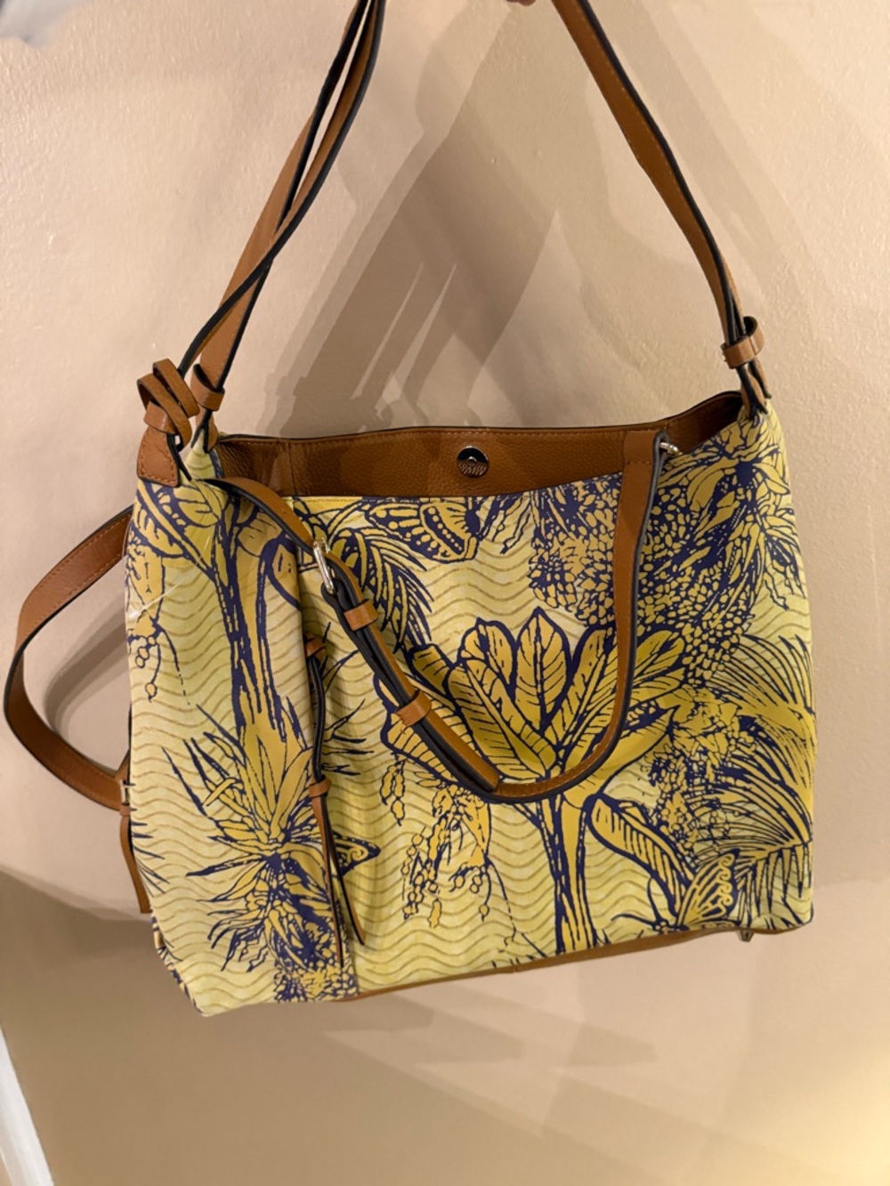 Vince Camuto Tania Convertible Leather Tote ~Tropical Yellow/Purple NWOT w/dusty - Picture 3 of 17
